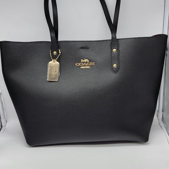 Coach Leather Town Tote 72673 Black - Picture 1 of 8